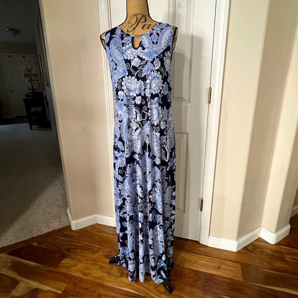 ESPRESSO MAXI Dress Large Keyhole Sleeveless Blue